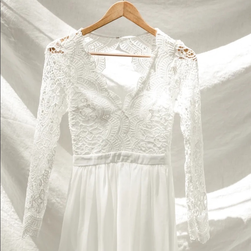 Awaken My Love White Long Sleeve Lace Maxi Dress